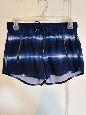 Athleta Navy Blue Tie-Dye Running Shorts with Zip Pockets